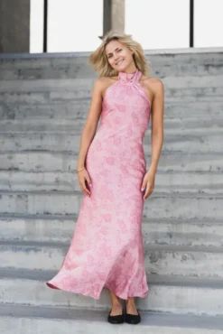Fiona Pattern Satin Dress Light Pink