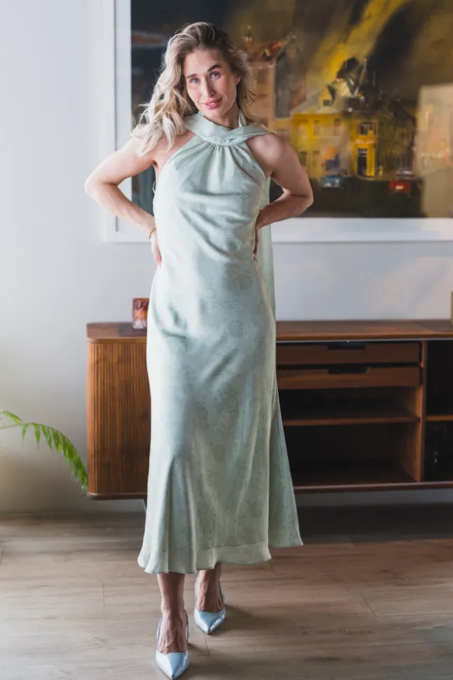 Fiona Pattern Satin Dress Light Green