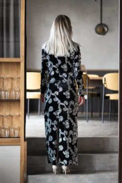 Florana LS Long Dress Black Silver Sequins