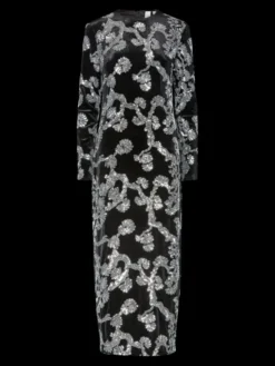 Florana LS Long Dress Black Silver Sequins