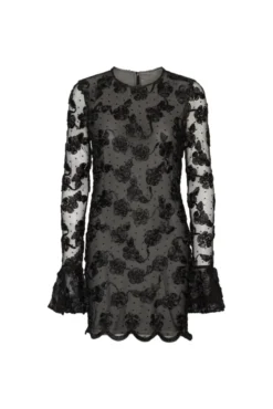 Flower Mesh LS Mini Dress Black