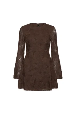 Flower Mesh LS Mini Dress Mole