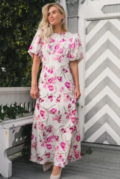 Freja Pouf Sleeve Maxi Dress Tulip Pink