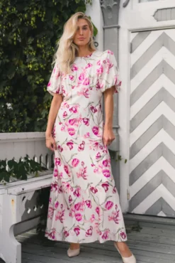 Freja Pouf Sleeve Maxi Dress Tulip Pink