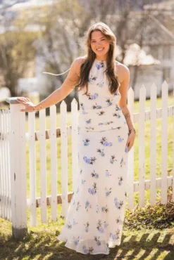 Gabina Faded Flower Dress Light Blue Floral