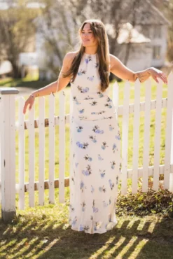 Gabina Faded Flower Dress Light Blue Floral