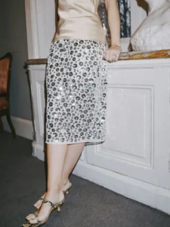 Gilla Flower Sequins Skirt Creme