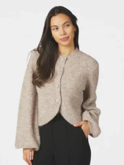 Gio Fluffy Knit Cardigan Beige Melange