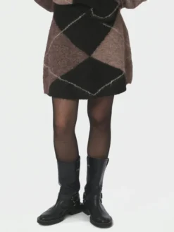 Gisa Check Fluff Knit Skirt Dark Brown