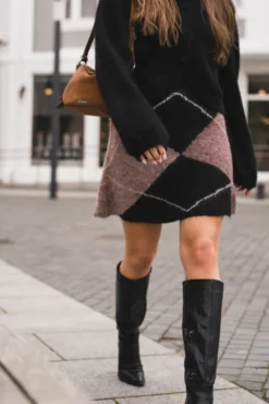 Gisa Check Fluff Knit Skirt Dark Brown