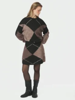 Gisa Check Fluff Knit Skirt Dark Brown