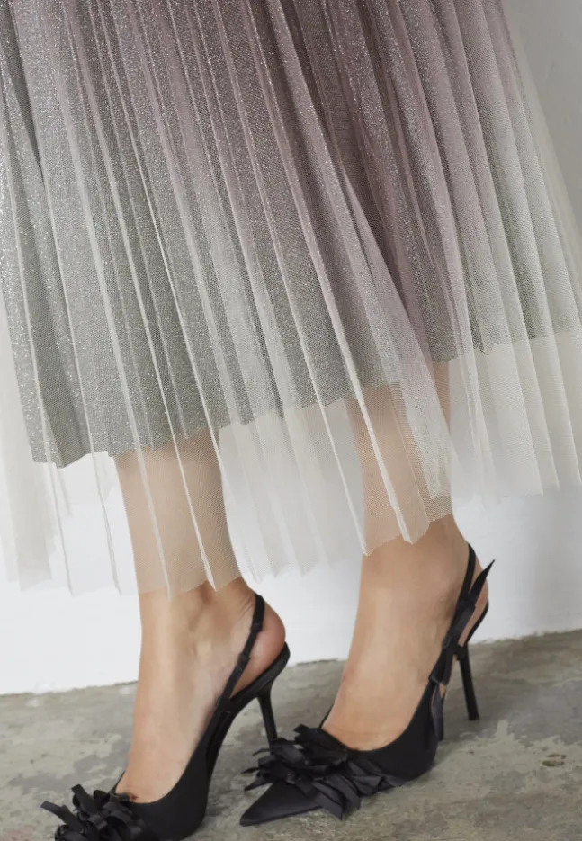 Glitter Plisse Skirt Dark Brown