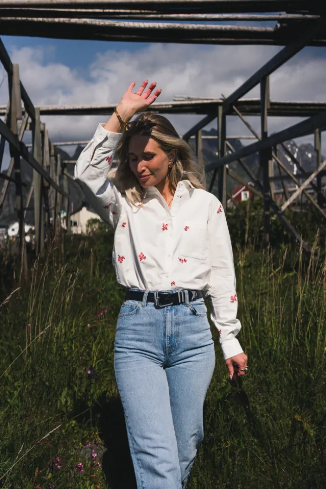 Gudrun Nora Shirt EMB Bright White/Tea Rose Flower