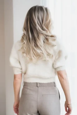 Hairy Knit Puffed Jacket Offwhite
