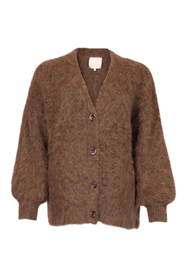 Hairy Knit V-Neck Jacket Brown