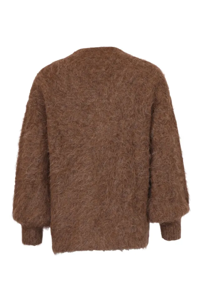 Hairy Knit V-Neck Jacket Brown