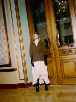 Hairy Knit V-Neck Jacket Brown