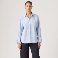 Harlie Boyfriend Shirt Amari Stripe Chambray Blue