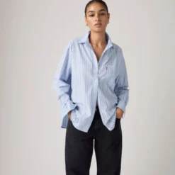 Harlie Boyfriend Shirt Amari Stripe Chambray Blue