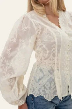 Hazelic Shirt Vintage Off White Lace