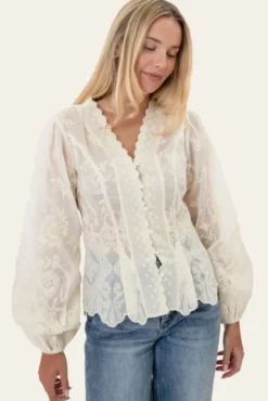 Hazelic Shirt Vintage Off White Lace