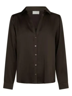 Hazelle Drapy Satin Shirt Dark Brown