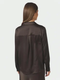 Hazelle Drapy Satin Shirt Dark Brown