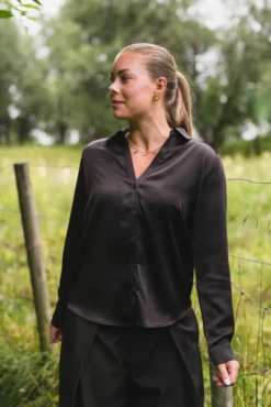 Hazelle Drapy Satin Shirt Dark Brown