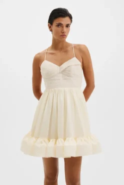 Hera Tie-Back Ruffled Mini Dress Pearl