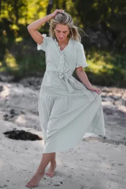 Ida Maja 2/4 Shirt Dress STP B White/Eng Ivy