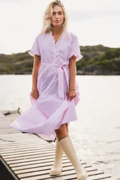 Ida Maja 2/4 Shirt Dress STP B White/S Lilac