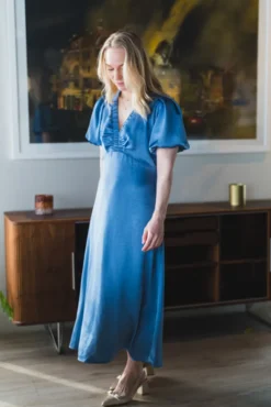 Illana Heavy Sateen Dress Smoke Blue