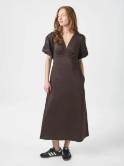 Illana Poplin Dress Chocolate Brown