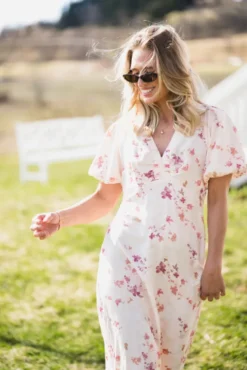 Illana Sateen Print Dress Creme
