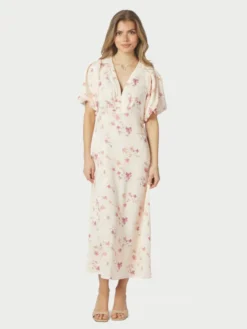 Illana Sateen Print Dress Creme