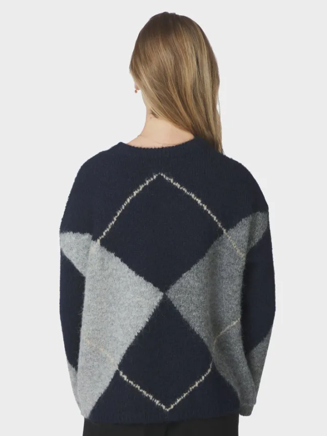 Inga Check Fluff Knit Blouse Navy