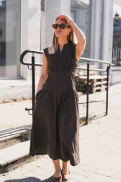 Irena Poplin Dress Chocolate Brown