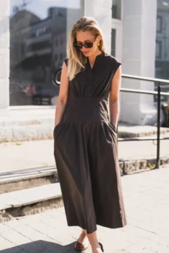 Irena Poplin Dress Chocolate Brown