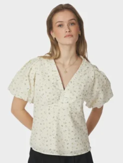 Irina Small Rose Flower Blouse Light Yellow