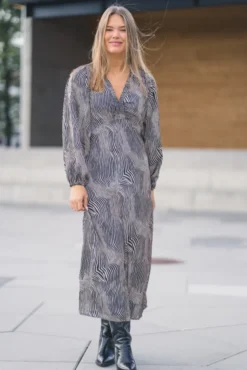 Isobel Floating Wave Dress Dark Sand