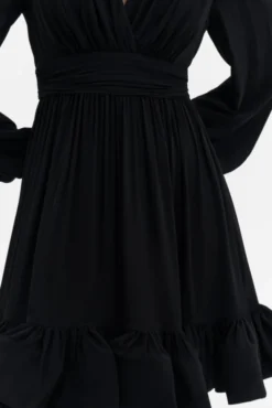 Jadie V-Neck Ruffled Mini Dress Black