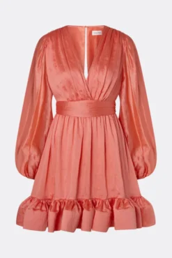 Jadie V-Neck Ruffled Mini Dress Coral