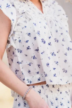 Jayla Small Blossom Top White Blue