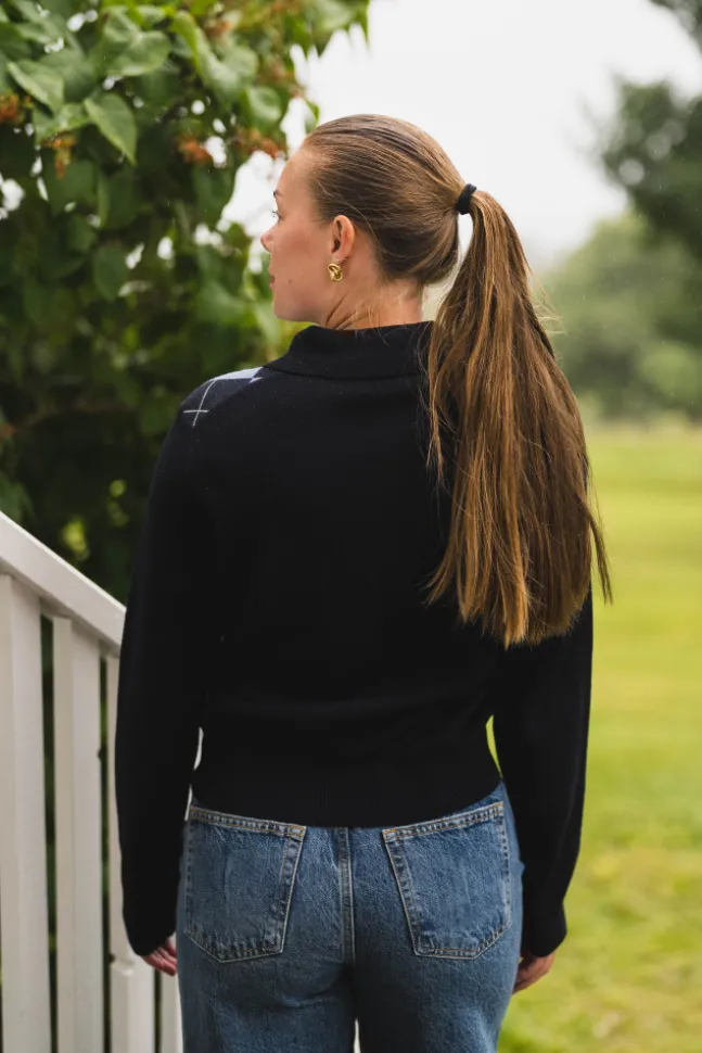 Julina Check Knit Blouse Navy
