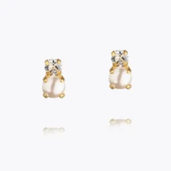 Leah Earrings Gold Pearl On Bottom/Crystal On Top