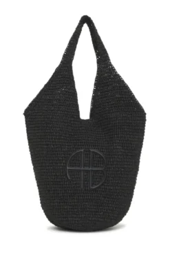 Leah Hobo Bag Plain Raffia Black