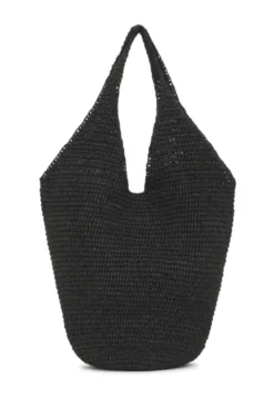 Leah Hobo Bag Plain Raffia Black