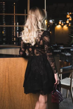 Leoni Lace Mini Dress Black