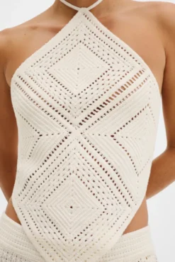 Lia Halterneck Crochet Top Vanilla