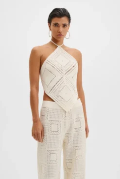Lia Halterneck Crochet Top Vanilla